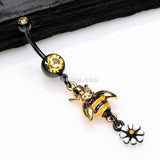 Detail View 2 of Blackline Bumble Bee Daisy Sparkle Belly Button Ring-Black/Yellow
