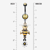 Detail View 1 of Blackline Bumble Bee Daisy Sparkle Belly Button Ring-Black/Yellow
