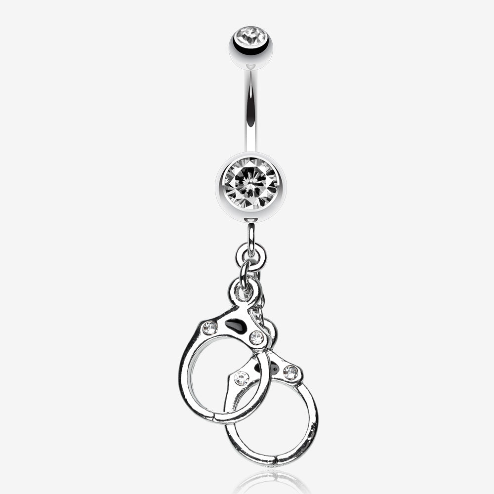 Handcuff Sparkle Belly Ring-Clear Gem