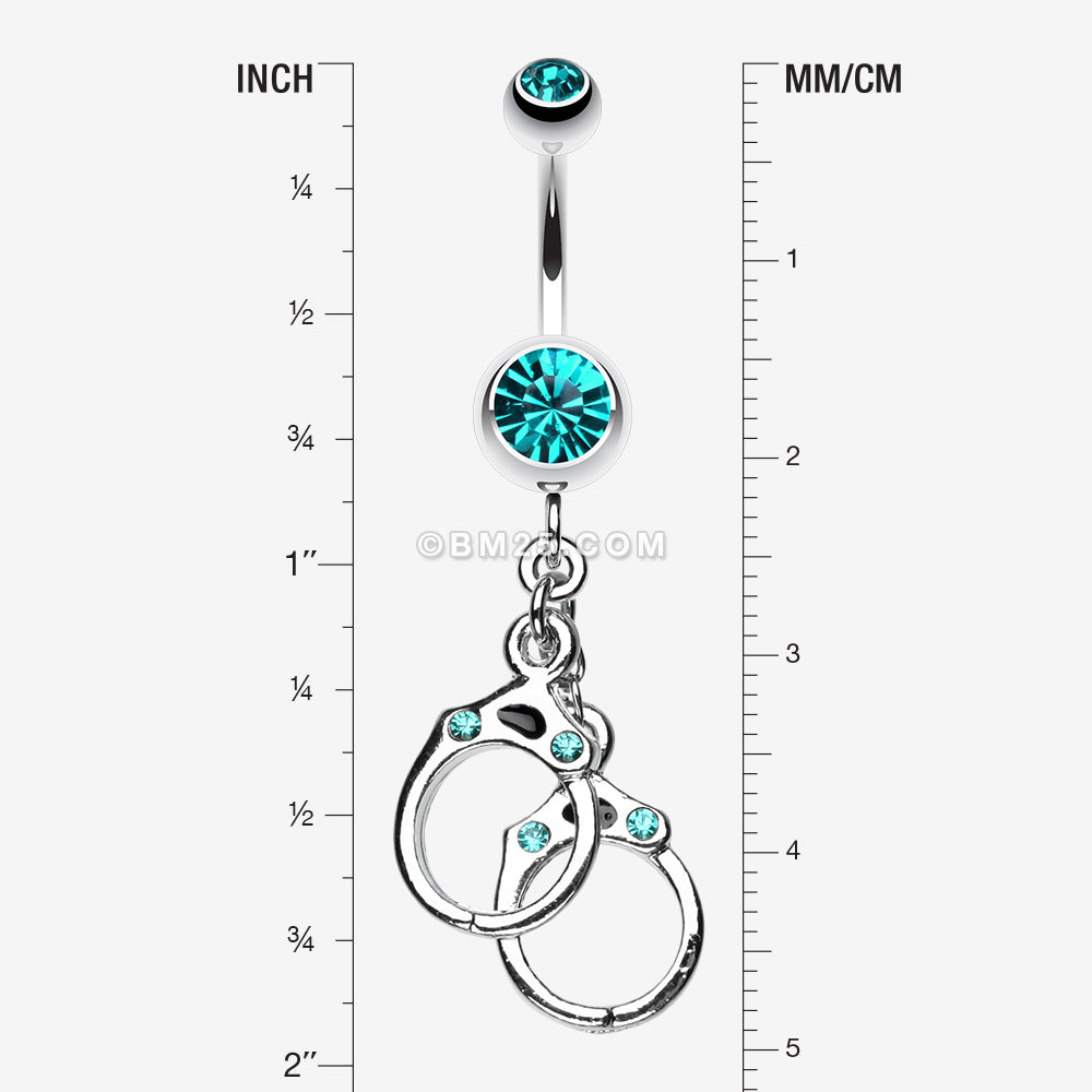 Detail View 1 of Handcuff Sparkle Belly Ring-Teal