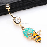 Detail View 2 of Golden Sweet Daisy Bumble Bee Sparkle Belly Button Ring-Clear Gem