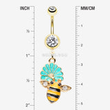 Detail View 1 of Golden Sweet Daisy Bumble Bee Sparkle Belly Button Ring-Clear Gem