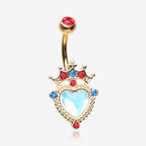 Golden Iridescent Crown Heart Sparkle Belly Button Ring