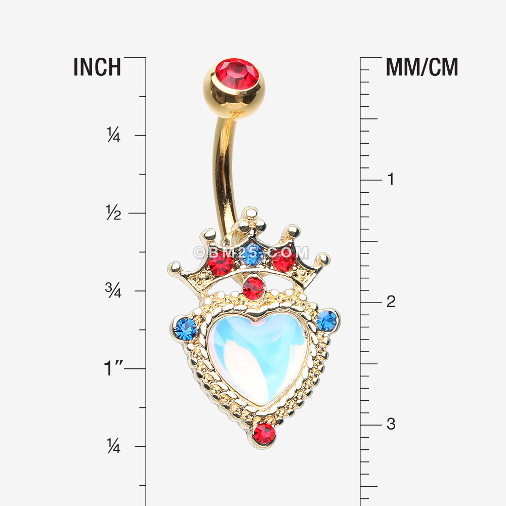 Detail View 1 of Golden Iridescent Crown Heart Sparkle Belly Button Ring-Red