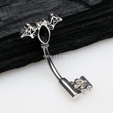 Detail View 2 of Victorian Goth Bat Sparkle Key Belly Button Ring-Black