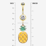 Detail View 1 of Golden Sweet Juicy Pineapple Belly Button Ring-Clear Gem
