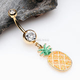 Detail View 2 of Golden Sweet Juicy Pineapple Belly Button Ring-Clear Gem