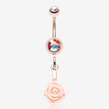 Rose Gold Sweet Pink Rose Blossom Belly Button Ring-Aurora Borealis