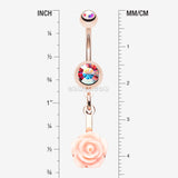 Detail View 1 of Rose Gold Sweet Pink Rose Blossom Belly Button Ring-Aurora Borealis