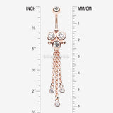 Detail View 1 of Rose Gold Trinity Sparkle Dangle Belly Button Ring-Clear Gem