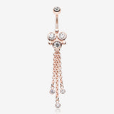 Rose Gold Trinity Sparkle Dangle Belly Button Ring-Clear Gem