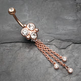Detail View 2 of Rose Gold Trinity Sparkle Dangle Belly Button Ring-Clear Gem