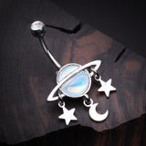Detail View 2 of Iridescent Revo Sparkle Saturn with Stars and Moon Belly Button Ring