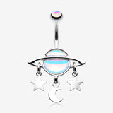 Iridescent Revo Sparkle Saturn with Stars and Moon Belly Button Ring