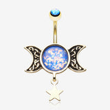 Golden Triple Goddess Opalescent Moon Sparkle Belly Button Ring