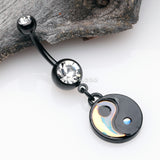 Detail View 2 of Blackline Iridescent Revo Yin Yang Sparkle Belly Button Ring-Black/Clear