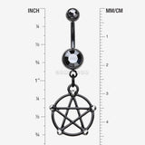 Detail View 1 of Blackline Pentacle Sparkle Goth Belly Button Ring-Black/Hematite