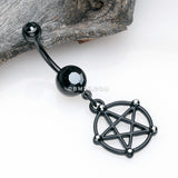 Detail View 2 of Blackline Pentacle Sparkle Goth Belly Button Ring-Black/Hematite