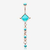Rose Gold Vintage Turquoise Princess Belly Button Ring-Turquoise