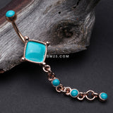 Detail View 2 of Rose Gold Vintage Turquoise Princess Belly Button Ring-Turquoise