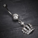 Detail View 2 of Dazzling Royal Crown Belly Ring-Clear Gem