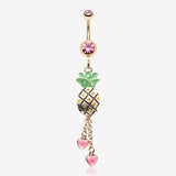 Golden Sparkle Pineapple Hearts Dangle Belly Button Ring