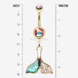 Detail View 1 of Golden Mystic Sparkle Dolphin Tail Belly Button Ring-Aurora Borealis