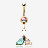 Golden Mystic Sparkle Dolphin Tail Belly Button Ring