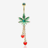 Golden Sparkle Cannabis Pot Leaf Hearts Belly Button Ring
