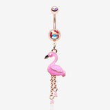 Golden Pink Flamingo Sparkle Belly Button Ring