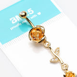Detail View 3 of Golden Bright Metal Rose Belly Button Ring-Clear Gem