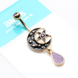 Detail View 3 of Golden Darkside Crescent Moon Star Sparkles Belly Button Ring-Purple