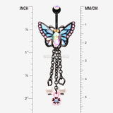 Detail View 1 of Blackline Monarch Butterfly Sparkle Dangle Flower Belly Button Ring-Black