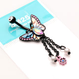 Detail View 3 of Blackline Monarch Butterfly Sparkle Dangle Flower Belly Button Ring-Black