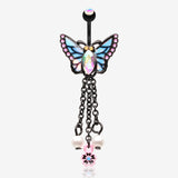 Blackline Monarch Butterfly Sparkle Dangle Flower Belly Button Ring