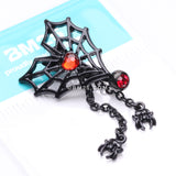 Detail View 3 of Blackline Heart Web Spiders Dangle Belly Button Ring-Black/Red