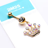 Detail View 3 of Golden Crown Jewel Multi-Gem Belly Button Ring-Clear Gem