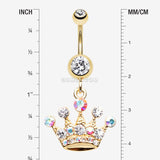 Detail View 1 of Golden Crown Jewel Multi-Gem Belly Button Ring-Clear Gem