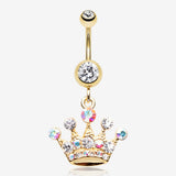 Golden Crown Jewel Multi-Gem Belly Button Ring