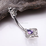 Detail View 2 of Antique Victorian Sparkle Heart Key Belly Button Ring-Aurora Borealis