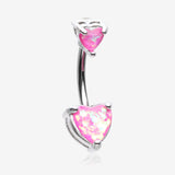 Opalescent Double Heart Prong Set Belly Button Ring