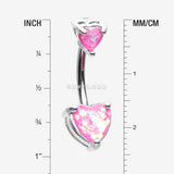 Detail View 1 of Opalescent Double Heart Prong Set Belly Button Ring-Pink