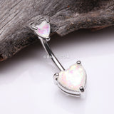Detail View 2 of Opalescent Double Heart Prong Set Belly Button Ring-White
