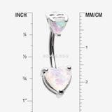 Detail View 1 of Opalescent Double Heart Prong Set Belly Button Ring-White