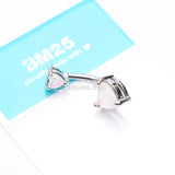 Detail View 3 of Opalescent Double Heart Prong Set Belly Button Ring-White
