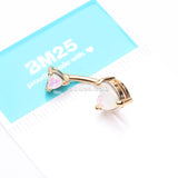 Detail View 3 of Golden Opalescent Double Heart Prong Set Belly Button Ring-White