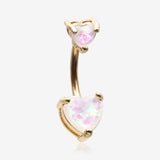 Golden Opalescent Double Heart Prong Set Belly Button Ring