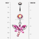 Detail View 1 of Dragonfly Glam Belly Ring-Pink/Aurora Borealis