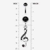 Detail View 1 of G Clef Music Note Sparkle Belly Ring-Black