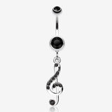 G Clef Music Note Sparkle Belly Ring-Black
